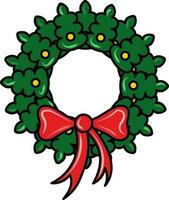 isolato decorativo Natale ghirlanda icona con arco nastro nel piatto stile. vettore