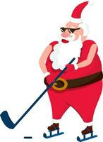 freddo Santa clausola indossare nero occhiali con ghiaccio hockey bastone. vettore