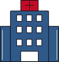 ospedale edificio blu e rosso icona nel piatto stile. vettore