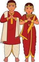 maharashtrian giovane coppia indossare nozze vestito nel namaste posa. vettore