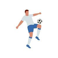 senza volto calcio giocatore calciando palla a partire dal ginocchio su bianca sfondo. vettore