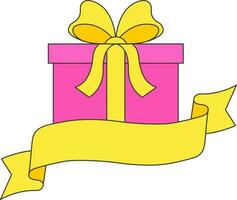 piatto regalo scatola con vuoto nastro elemento nel rosa e giallo colore. vettore