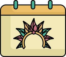 carnevale calendario con piuma copricapo icona nel piatto stile. vettore