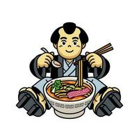 giapponese tradizionale vestito uomo mangiare ramen spaghetto vettore
