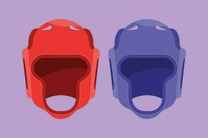 personaggio piatto disegno stilizzato boxe casco davanti Visualizza logo, etichetta, simbolo. protezione rosso e blu Palestra cappello. pugile formazione attrezzatura. uniforme uomo maschera sport icona. cartone animato design vettore illustrazione