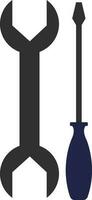 piatto stile Cacciavite con chiave inglese icona nel blu e nero colore. vettore