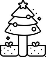 Natale albero con regalo scatole linea arte icona. vettore