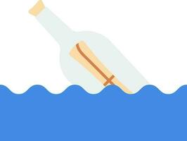 Messaggio bottiglia galleggiante nel acqua Marrone e blu icona. vettore
