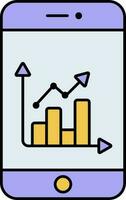 in crescita bar grafico nel smartphone schermo giallo e blu icona. vettore