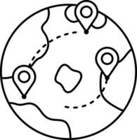 carta geografica Posizione punto globo nero schema icona. vettore