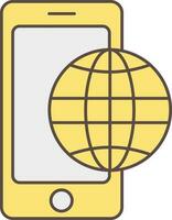 globo con smartphone piatto icona nel giallo colore. vettore
