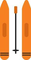 piatto ghiaccio sciare bastoni con tavola icona nel arancia colore. vettore