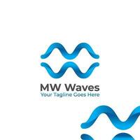 mw iniziale onde logo vettore disegno, con 3d pendenza