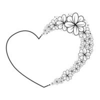 scarabocchio nero linea fiori nel metà cuore forma su bianca sfondo. vettore illustrazione per decorare logo, testo, nozze, saluto carte e qualunque design.