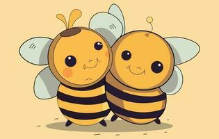 cartone animato ape abbracciare cartone animato icona ambientato, carino api volare al di sopra di il fiore. vettore illustrazione nel piatto stile