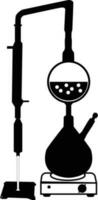distillazione kit icona. chimico laboratorio cartello. laboratorio cristalleria simbolo. piatto stile. vettore