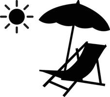 spiaggia sedia con sole icona. spiaggia posti a sedere cartello. carrozza longue e parasole. spiaggia sedia logo. piatto stile. vettore