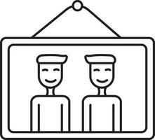 cartone animato Due giovane uomo foto telaio nero schema icona. vettore
