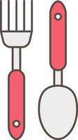 forchetta e cucchiaio icona nel rosso e grigio colore. vettore