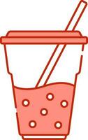 bolla tè tazza con cannuccia icona nel leggero rosso e bianca colore. vettore