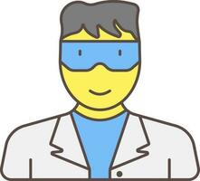 medico o scienziato cartone animato blu e giallo icona vettore
