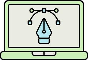 piatto stile penna attrezzo nel il computer portatile schermo blu e verde icona. vettore