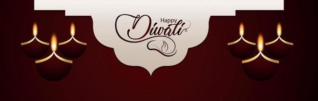 banner di celebrazione del festival indiano di diwali felice con diwali diya creativo vettore