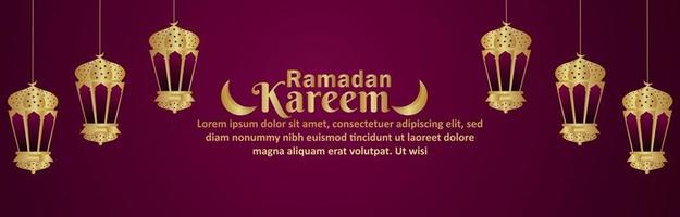 festival islamico ramadan kareem con luna dorata e lanterna vettore