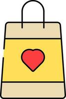 cuore simbolo mano Borsa rosso e giallo icona. vettore