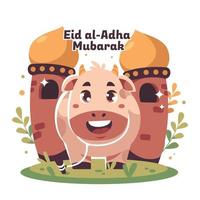 mucca sorridente su eid al adha vettore