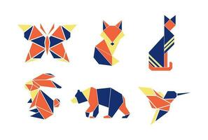 geometrico colorfull origami tangram animali vettore semplice illustrazione gatto, uccello, orso, coniglio, Volpe, farfalla modificabile