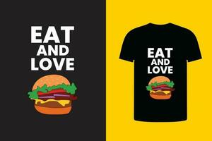 mangiare e amore hamburger t camicia disegno, hamburger illustrazione t camicia vettore