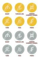 impostato di vettore moneta icone e simboli