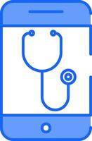 blu e bianca colore stetoscopio o telemedicina nel smartphone icona. vettore