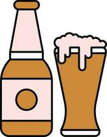 birra bottiglia con bicchiere icona nel Marrone e rosa colore. vettore