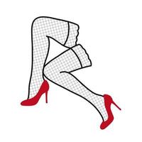 le gambe delle donne in calze e scarpe rosse. illustrazione vettoriale. design per pubblicità, stampa, adesivi, industria della moda e della bellezza vettore