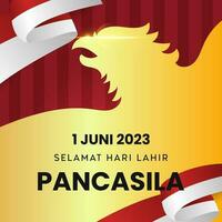contento Pancasila giorno Garuda con dell'Indonesia bandiera nastri. vettore
