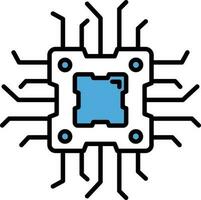 piatto stile microchip icona nel blu e bianca colore. vettore