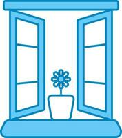 fiore pentola con finestra porta blu e bianca icona. vettore