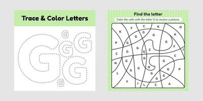 libro da colorare lettera per bambini foglio di lavoro per scuola materna e età scolare traccia la linea scrivi e colora g vettore