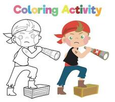 educativo stampabile colorazione foglio di lavoro. colorazione pirata illustrazione. colorazione attività per bambini. vettore schema per colorazione pagina.