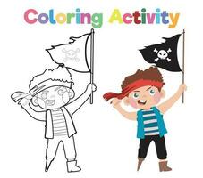 educativo stampabile colorazione foglio di lavoro. colorazione pirata illustrazione. colorazione attività per bambini. vettore schema per colorazione pagina.