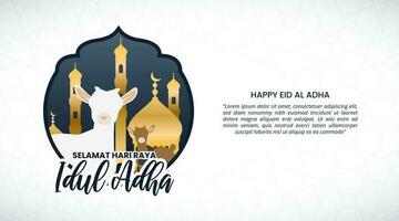 selamat hari raya idul adha o contento eid al adha sfondo con pecora e moschea e modello vettore