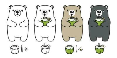 orso vettore polare orso Noce di cocco acqua bevanda succo estate cartone animato personaggio icona logo scarabocchio illustrazione