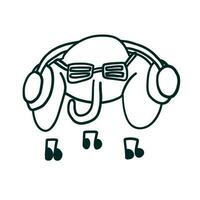 elefante sentire musica nel scarabocchio schema cartone animato mano disegnato stile vettore