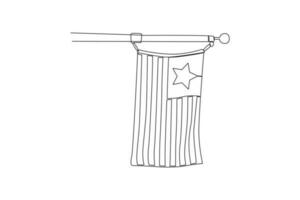 singolo una linea disegno Stati Uniti d'America bandiera su un' polo. indipendente giorno Stati Uniti d'America concetto. continuo linea disegno illustrazione vettore