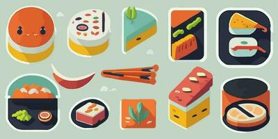 Sushi delizie, colorato vettore illustrazione in mostra un' varietà di allettante rotoli