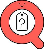 carino q lettera cartone animato e domanda parole etichetta rosso icona. vettore