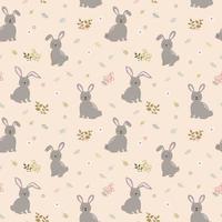 seamless con conigli della banda su sfondo floreale carino. perfetto per prodotti per bambini, abbigliamento, moda, tessuto, tessuto, stampa o carta da imballaggio vettore