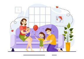 famiglia valori vettore illustrazione di madre, padre e bambini di lato con ogni altro nel amore e felicità piatto cartone animato mano disegnato modelli